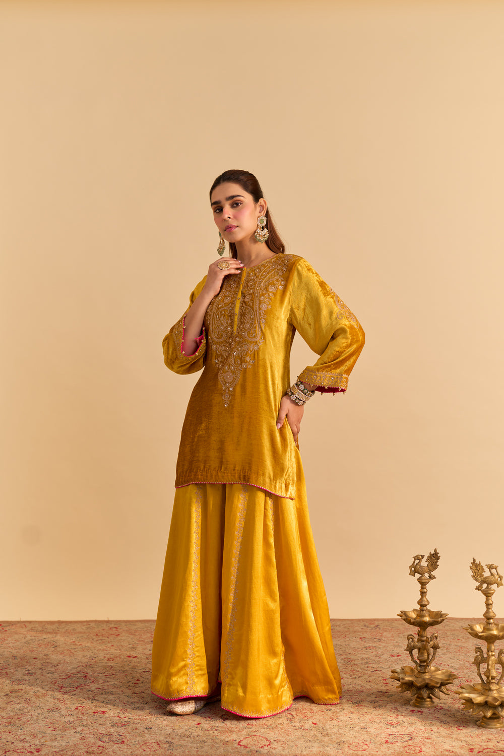 Aroob - Mustard Kurta with Sharara and Dupatta