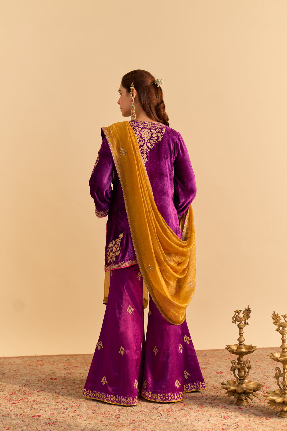 Nooren - Deep Purple Kurta with Flared Palazzo and Dupatta