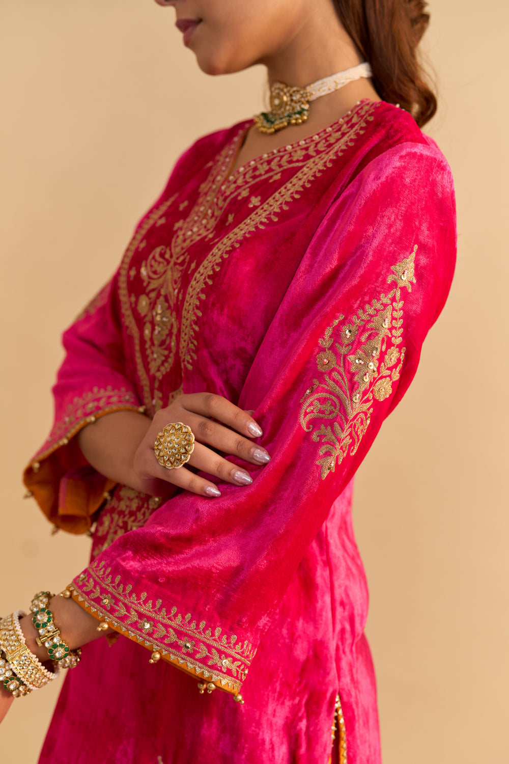 Nooren - Hotpink Kurta with Flared Palazzo and Dupatta