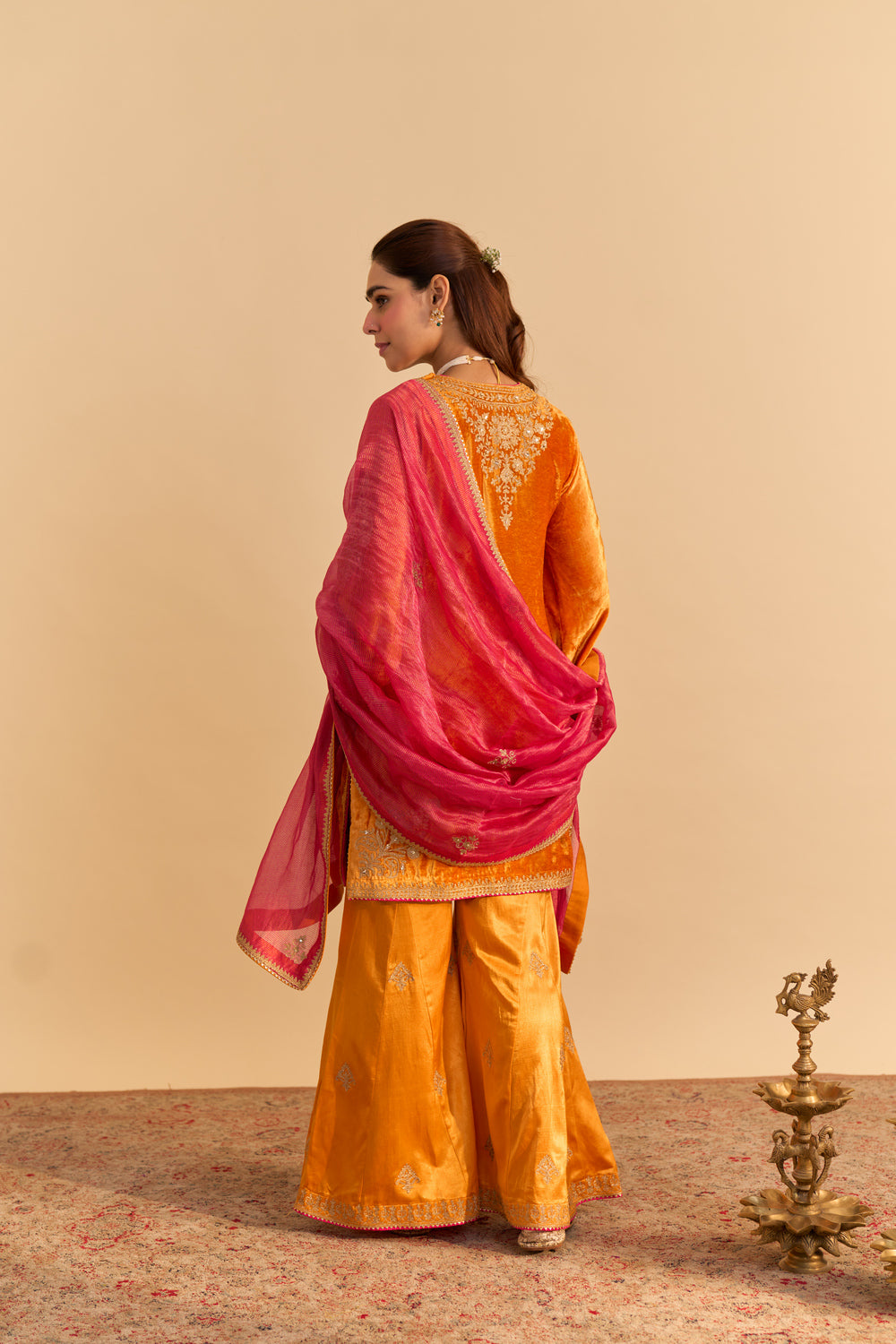 Nooren - Orange Kurta with Flared Palazzo and Dupatta