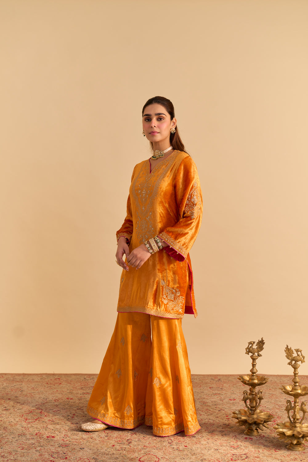 Nooren - Orange Kurta with Flared Palazzo and Dupatta