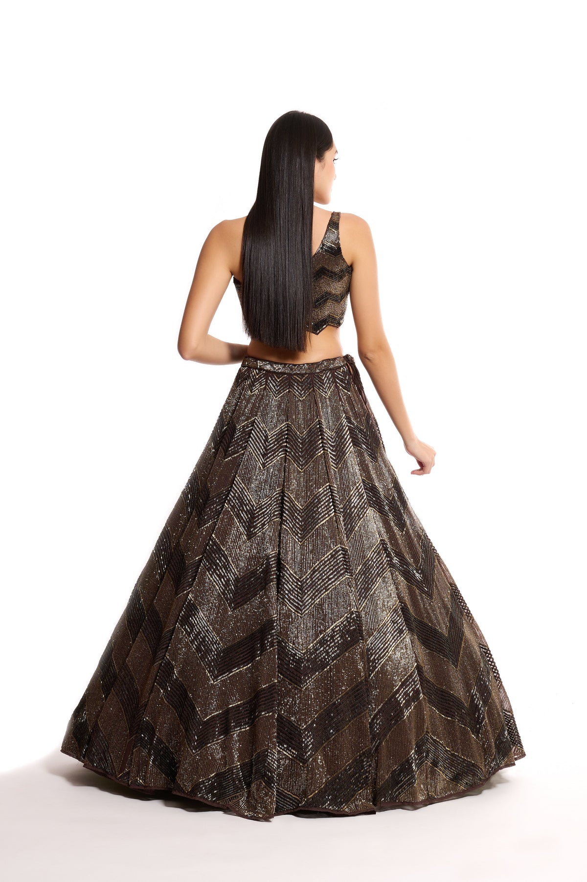 black gold bridesmaid lehenga