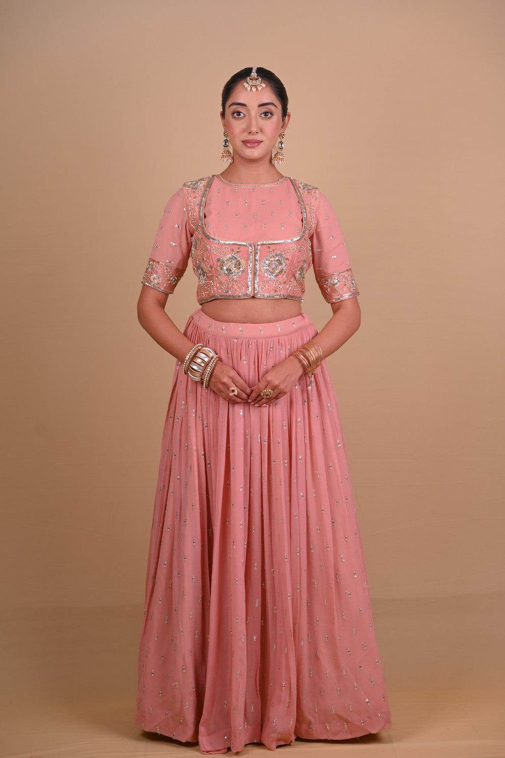 Peach lehenga & jacket set