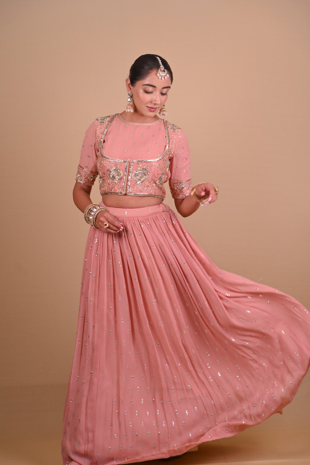 Peach lehenga & jacket set