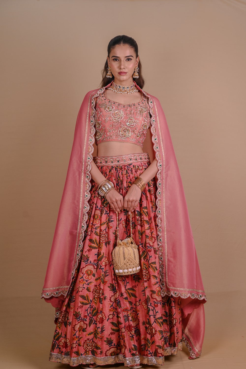 Peach Floral Begum Lehenga