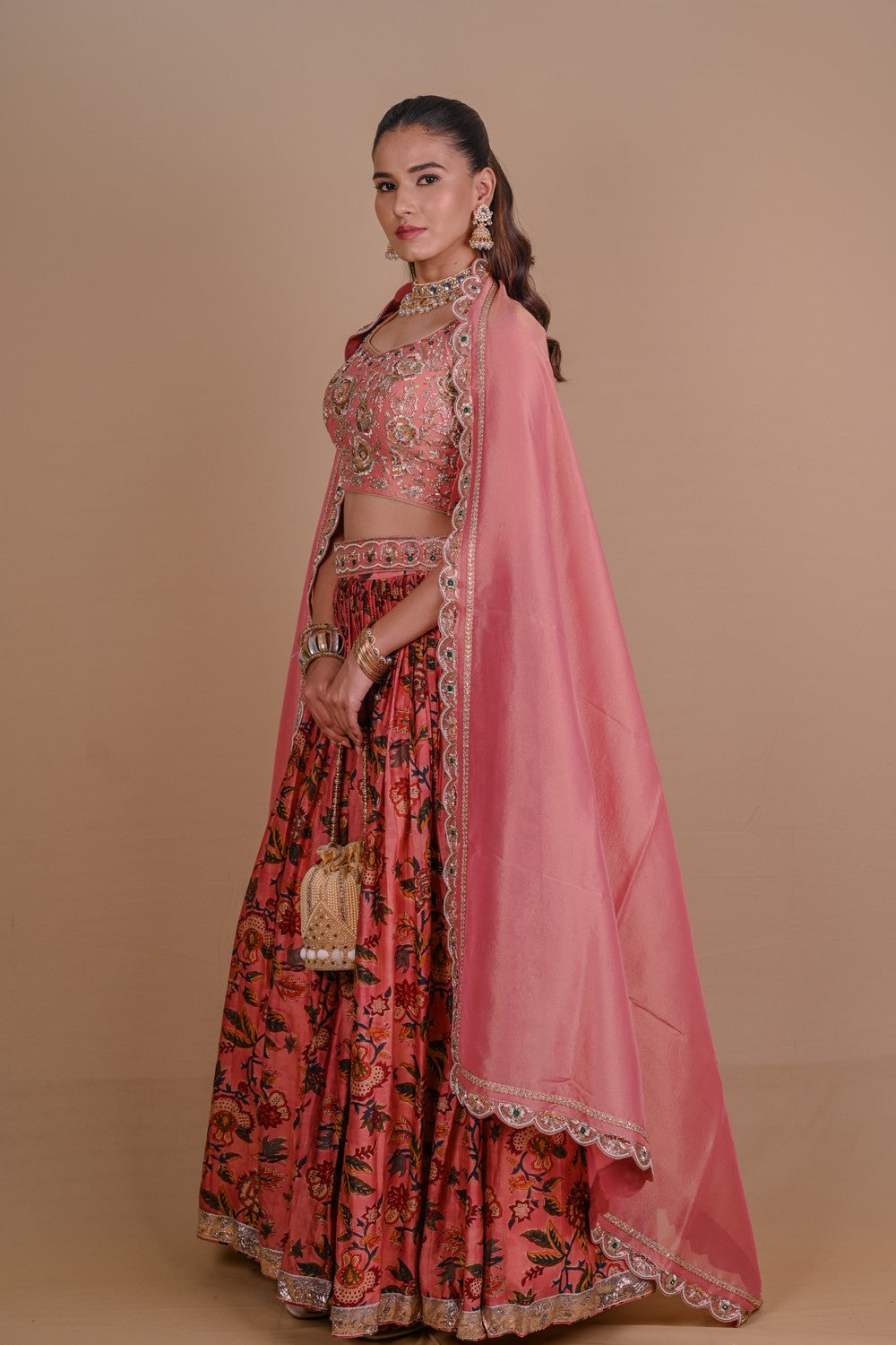Peach Floral Begum Lehenga