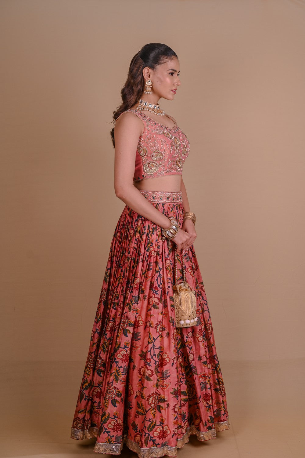 Peach Floral Begum Lehenga