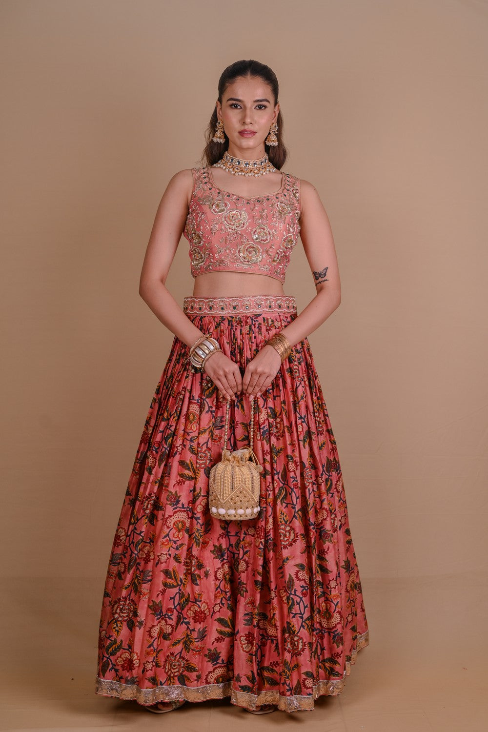 Peach Floral Begum Lehenga