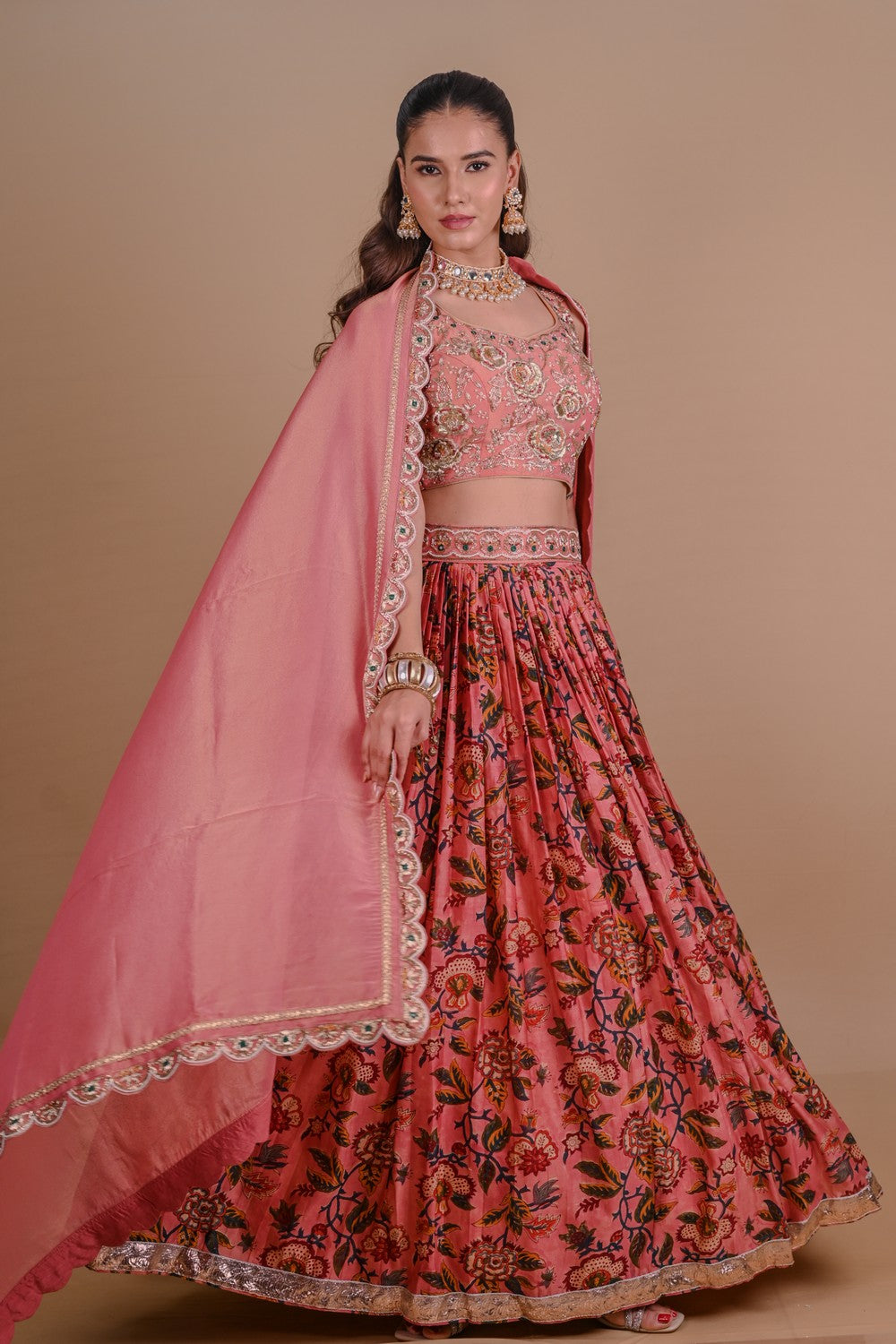 Peach Floral Begum Lehenga