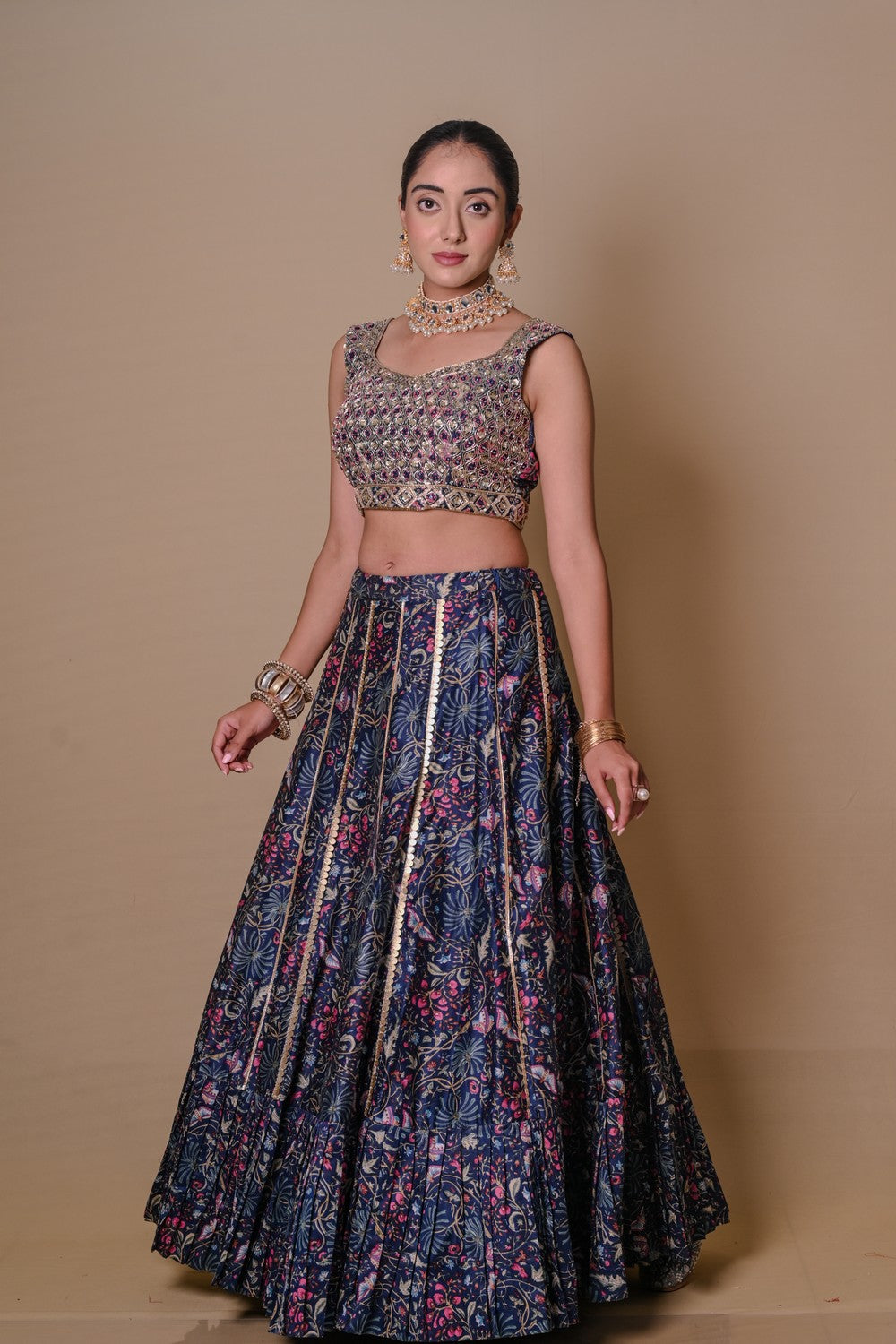 Navy blue lehenga & jacket set