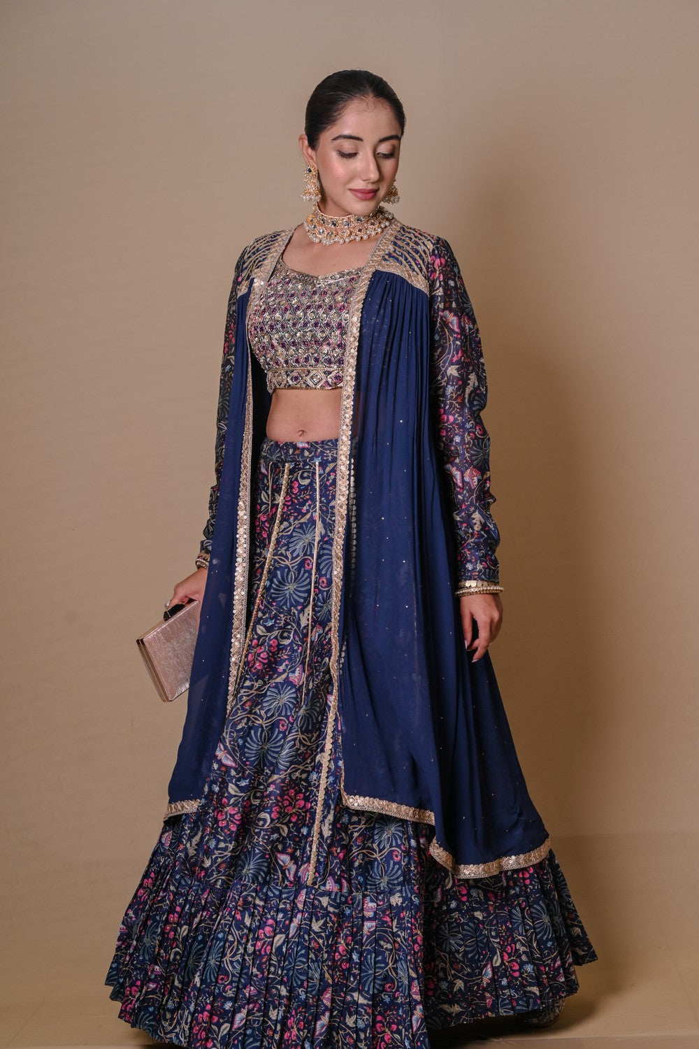 Navy blue lehenga & jacket set