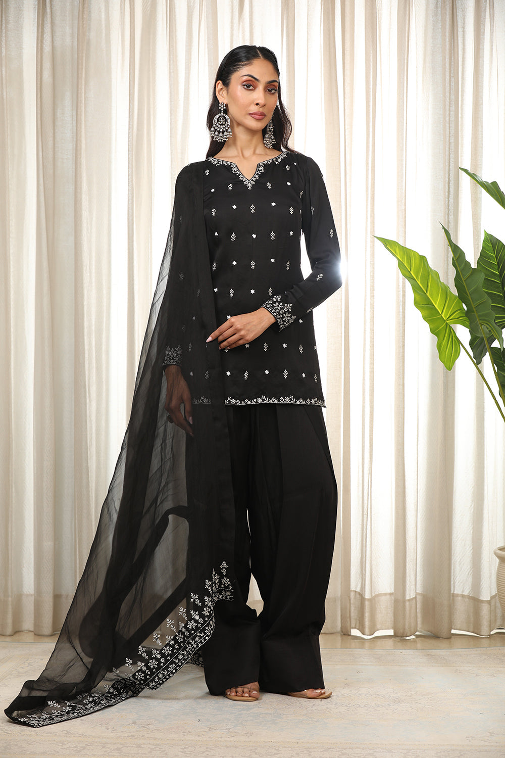 Black On Black Dupatta Set
