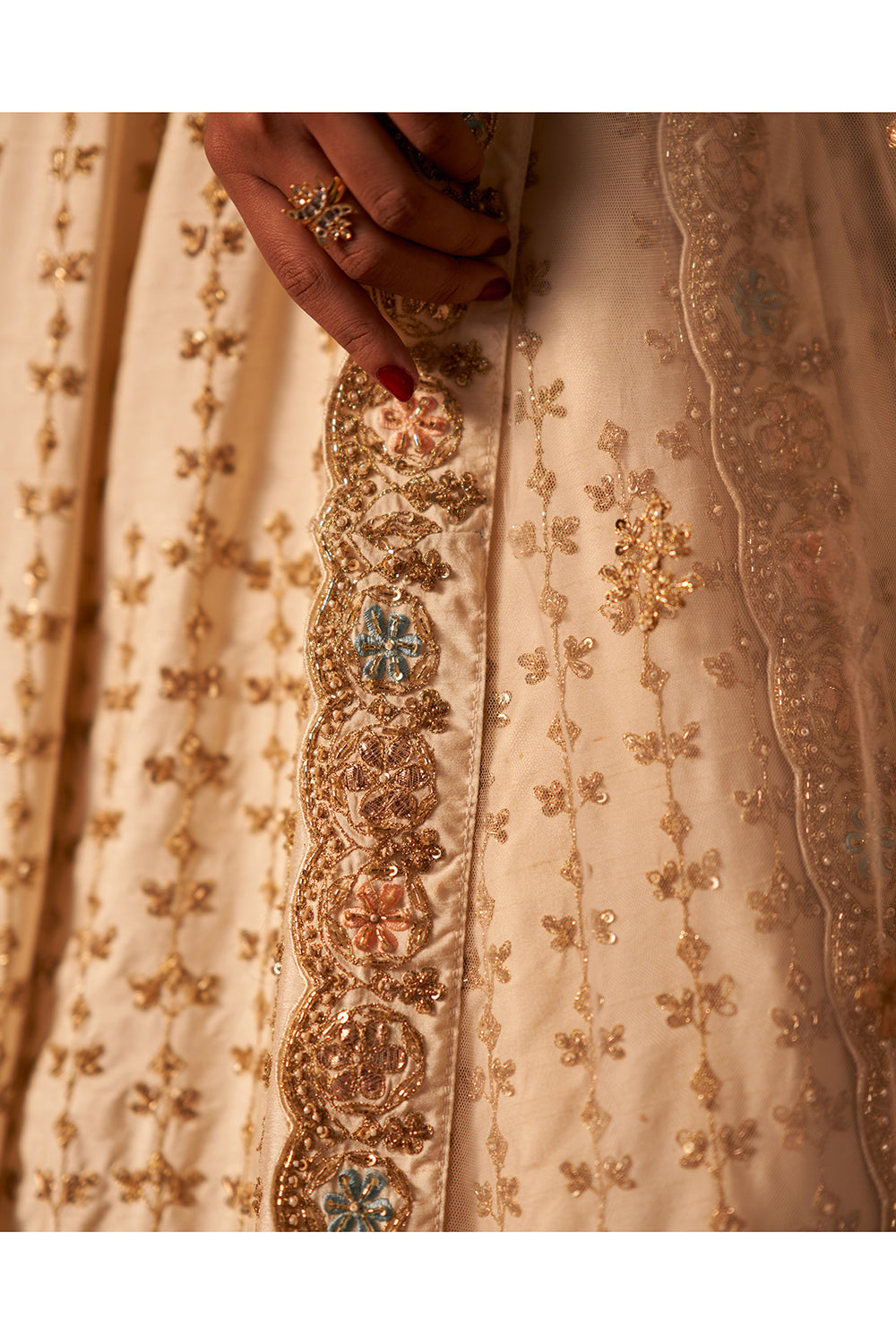 Ivory Raw Silk Double Dupatta Lehenga Set