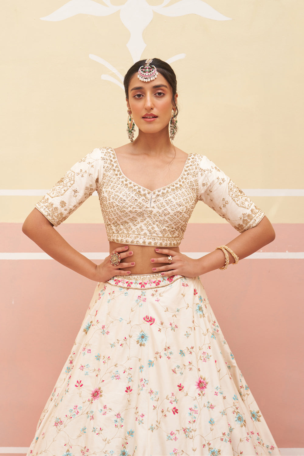 Ivory Raw Silk Lehenga Set