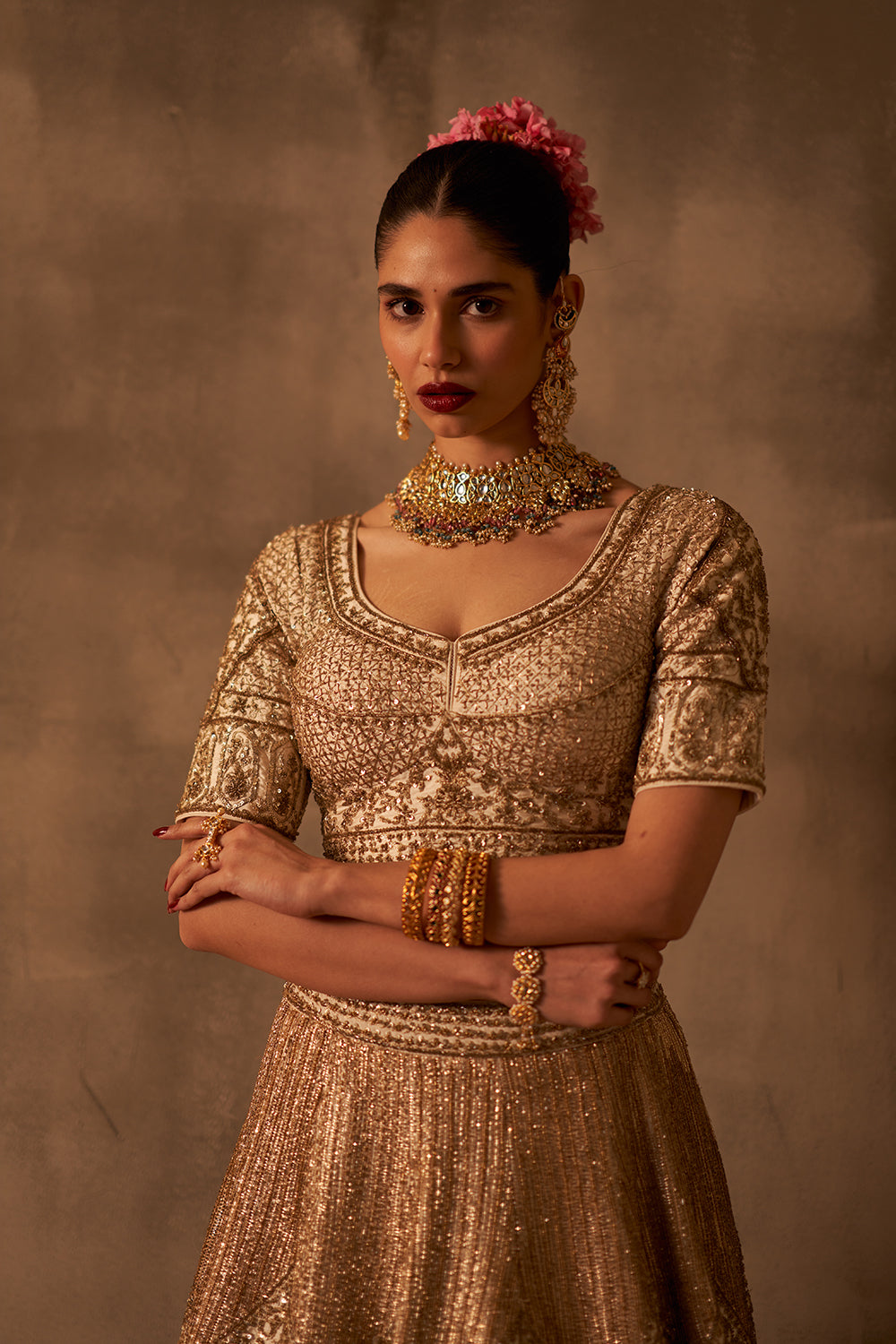 Ivory Raw Silk Double Dupatta Lehenga Set