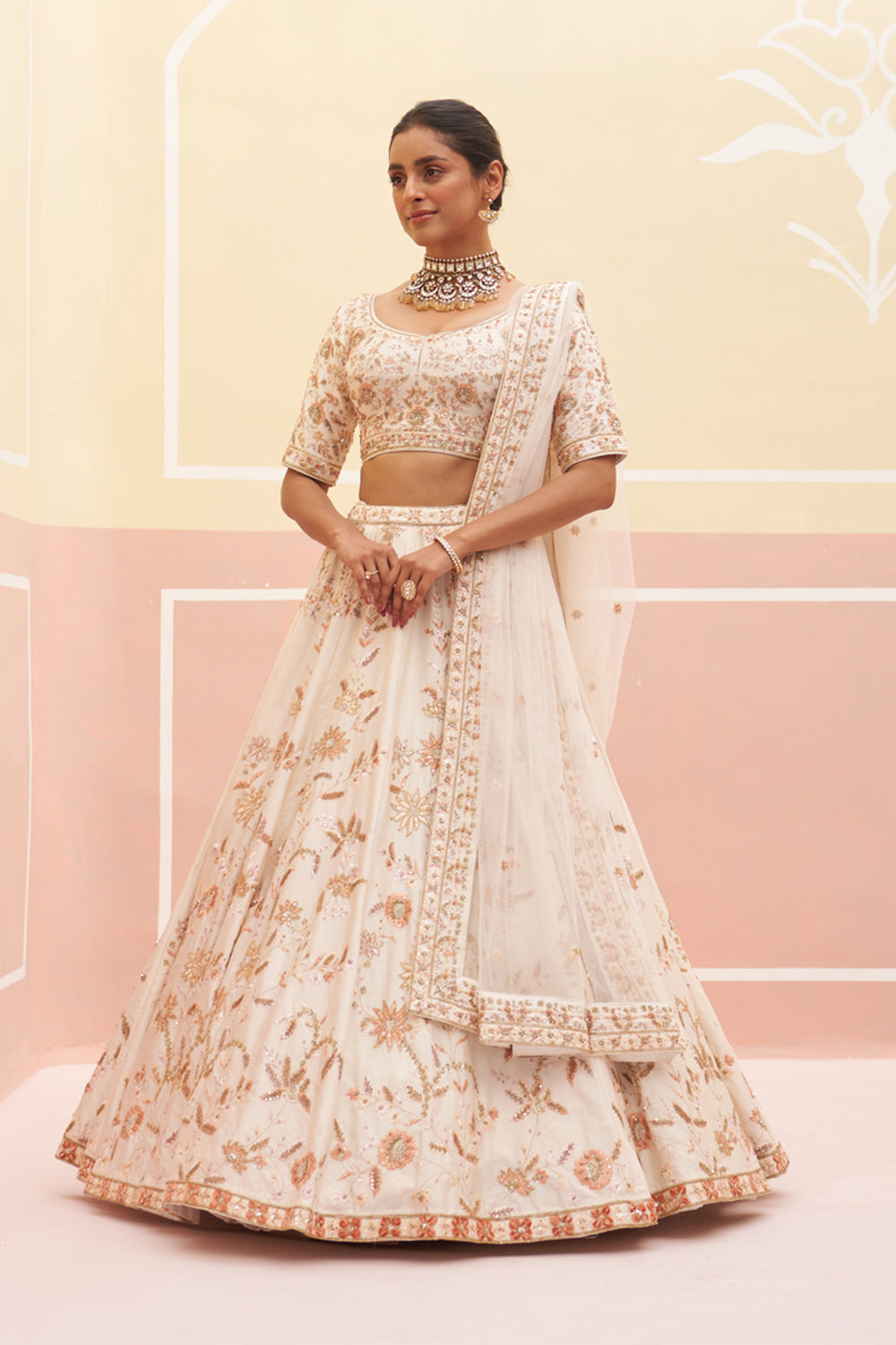 Ivory Raw Silk Lehenga Set