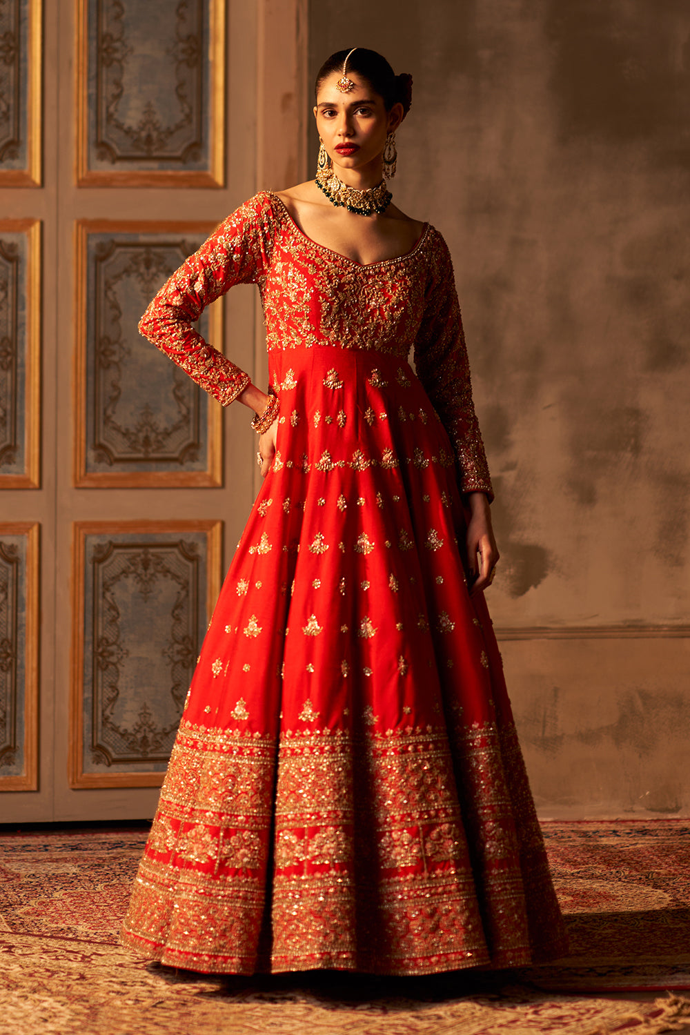 Red Raw Silk Anarkali Set