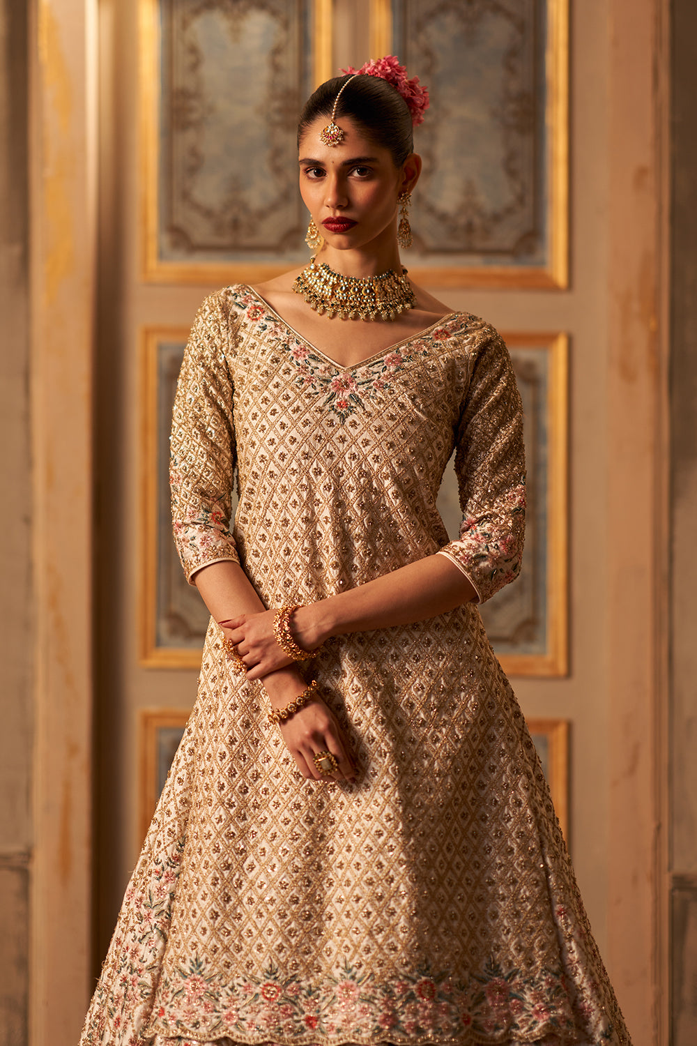 Blush Pink Raw Silk Double Dupatta Lehenga Set