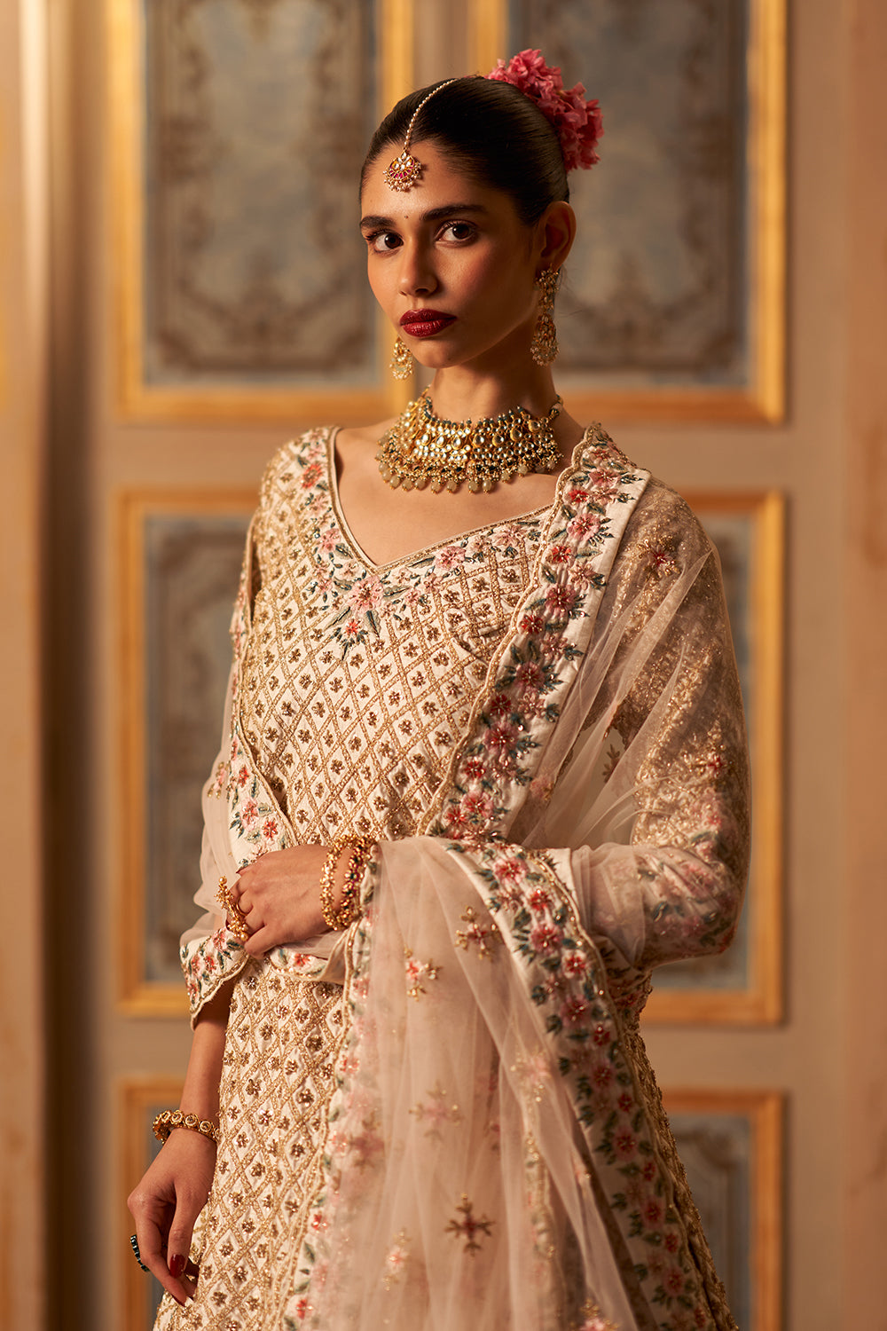 Blush Pink Raw Silk Double Dupatta Lehenga Set