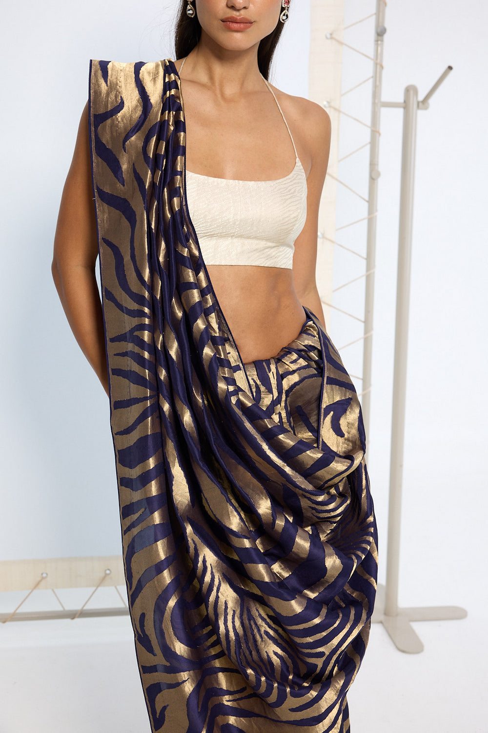 Handwoven Blue & Gold Silk Saree