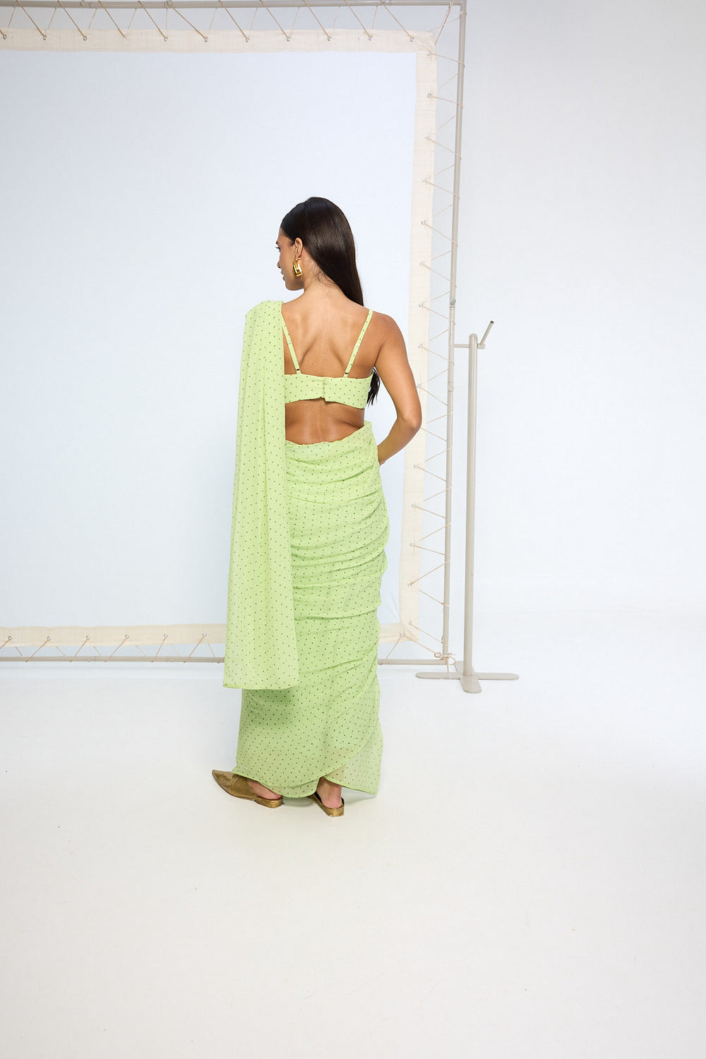 Mint Green Polka Dotted Saree