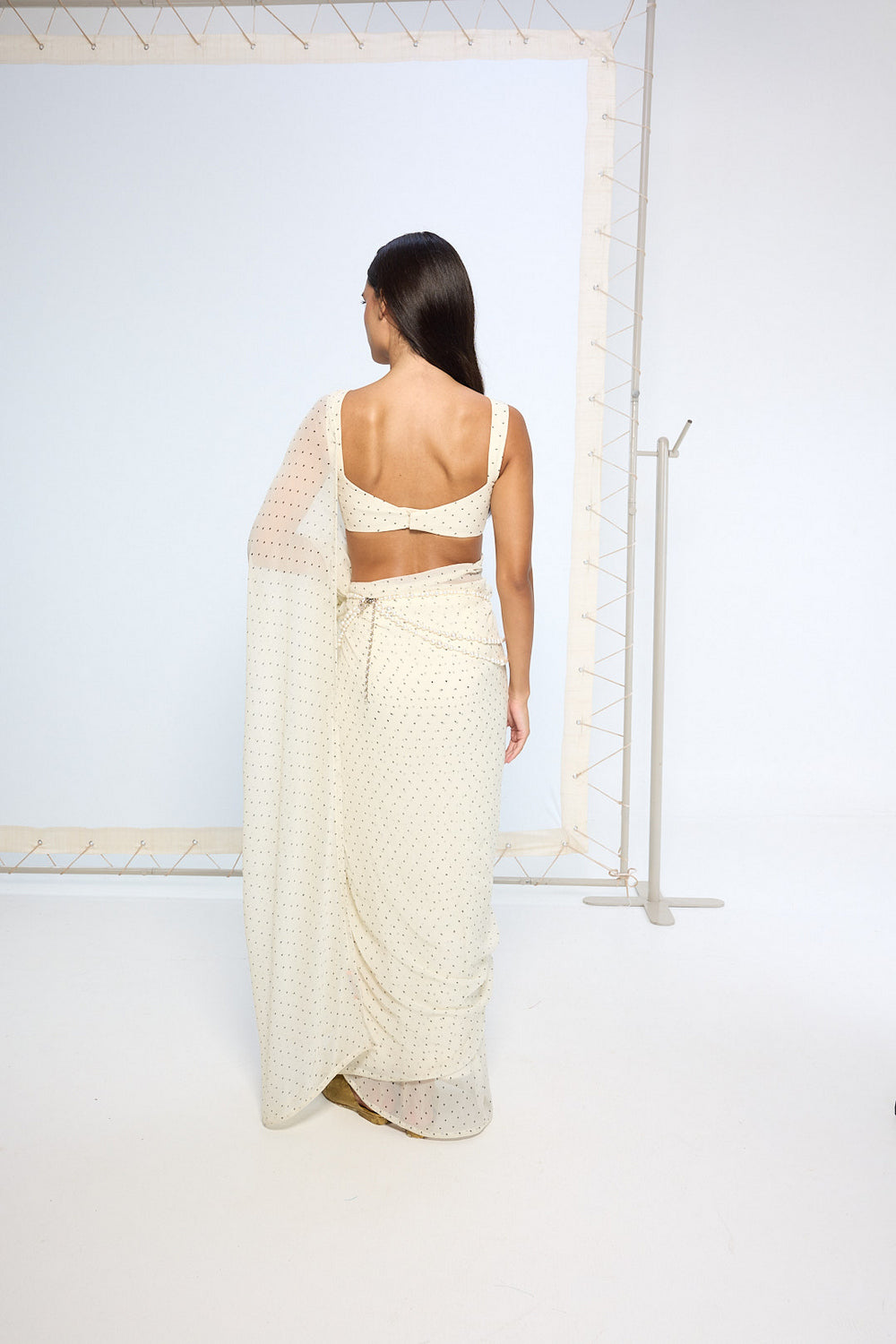 White Polka Dotted Saree