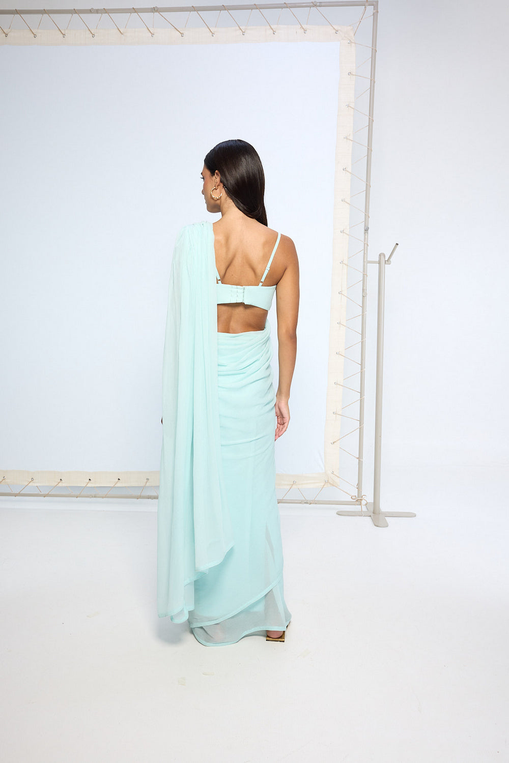 Ice Blue Movable Brooch Saree