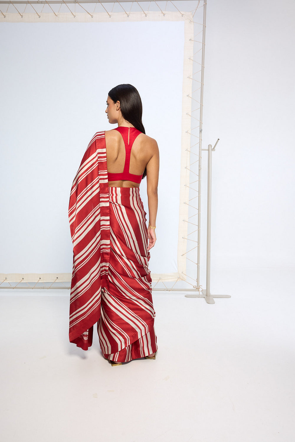 Red Silk Striped Saree
