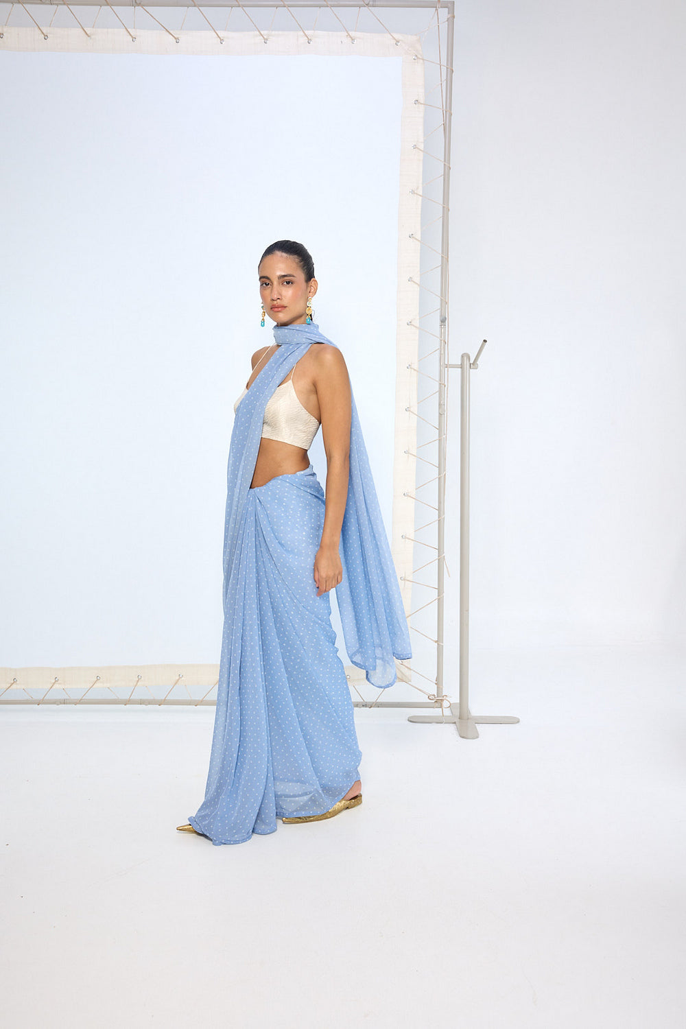 Blue Polka Dotted saree