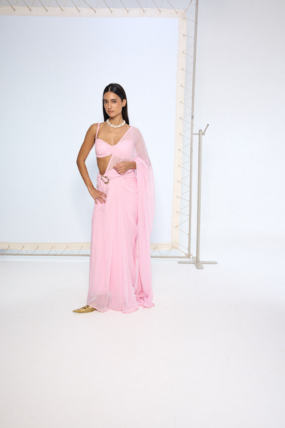 Blush Pink Movable Brooch Saree