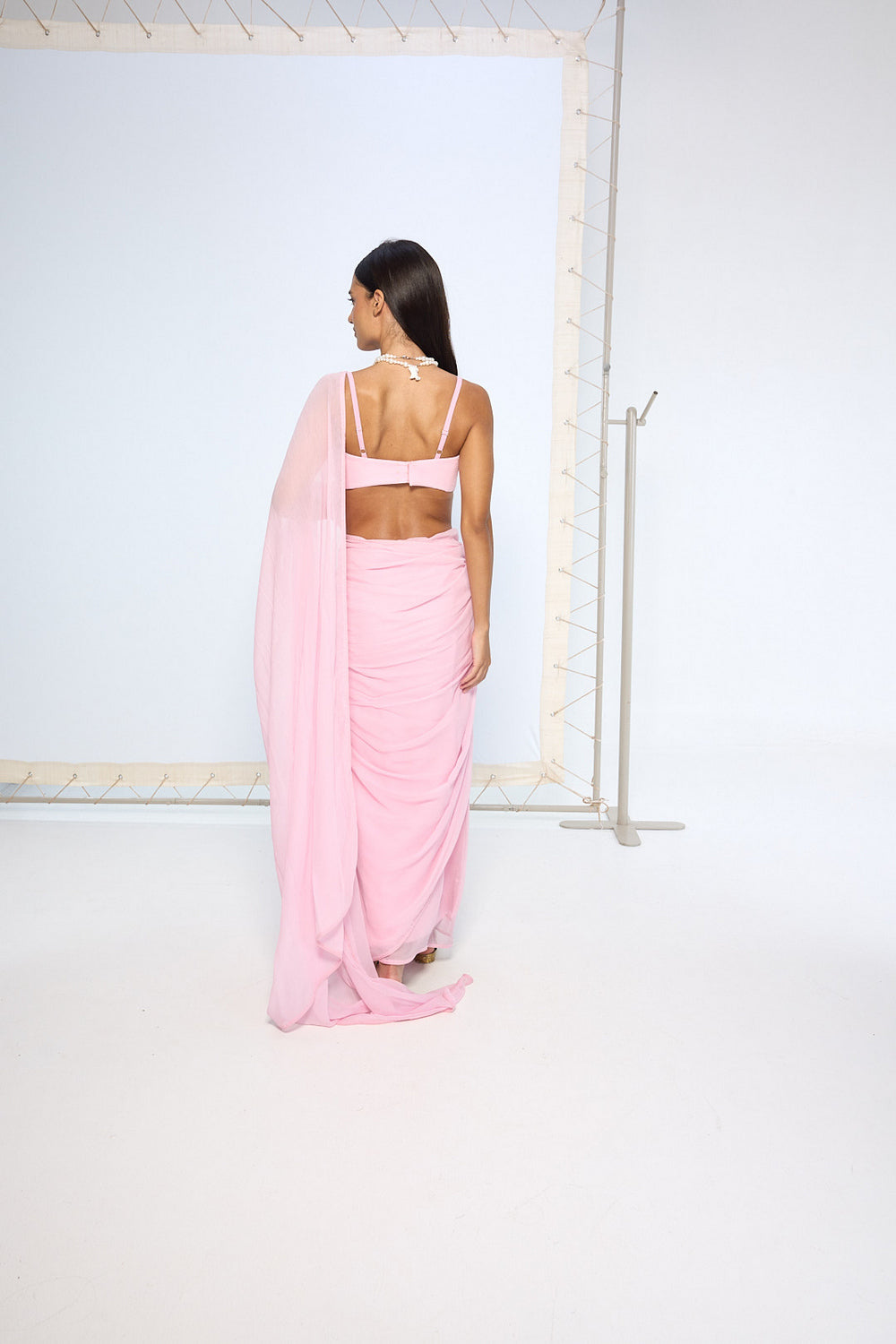 Blush Pink Movable Brooch Saree