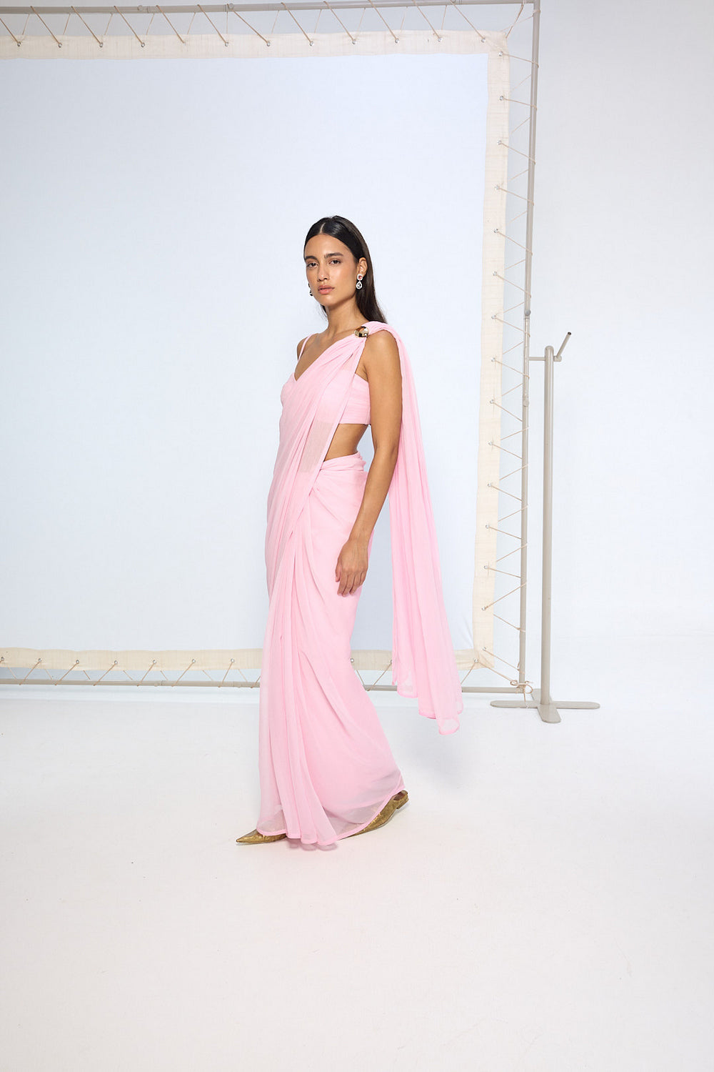 Blush Pink Brooch Saree