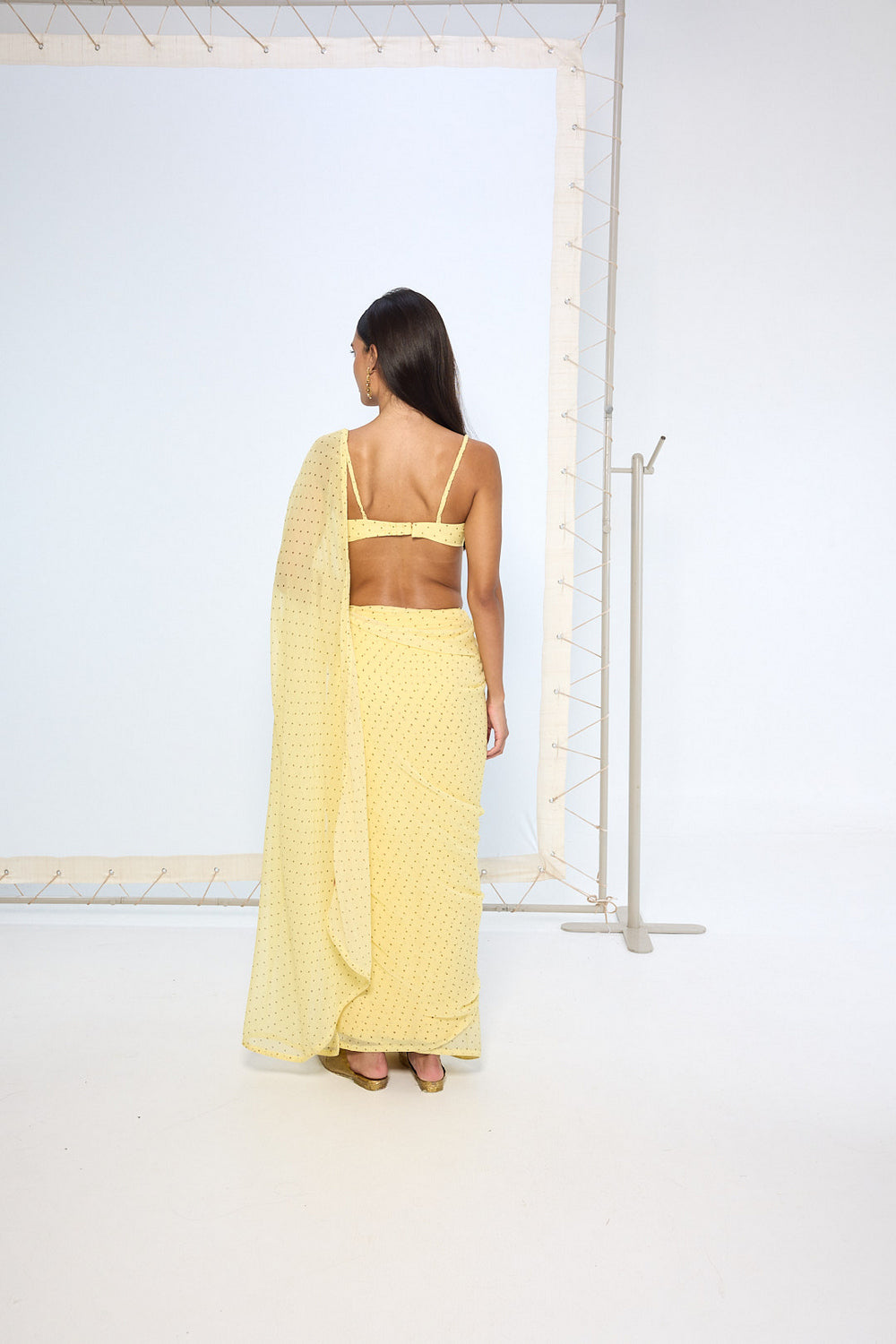 Butter Yellow Polka Dotted Saree