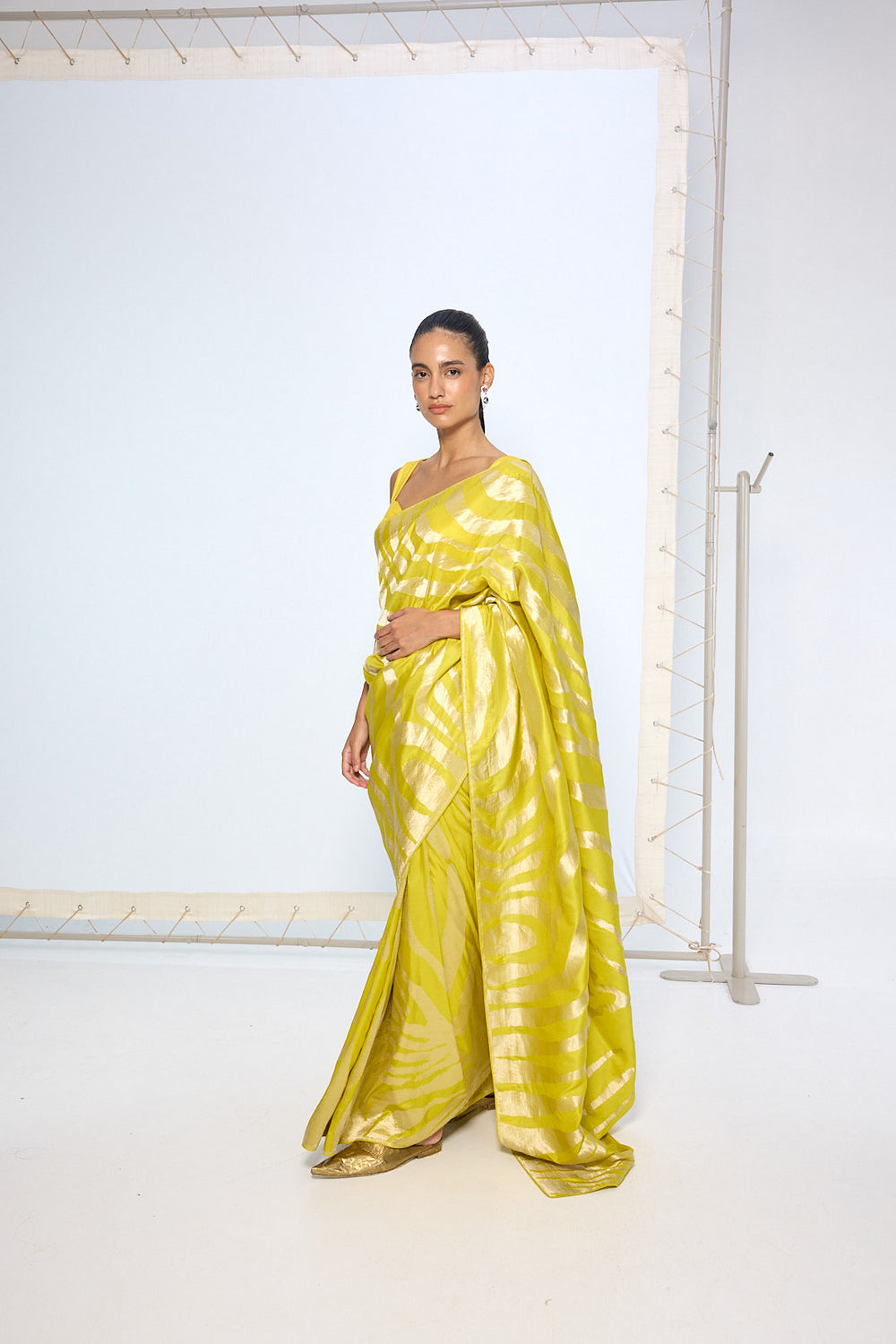 Handwoven Citrine Yellow Silk Saree