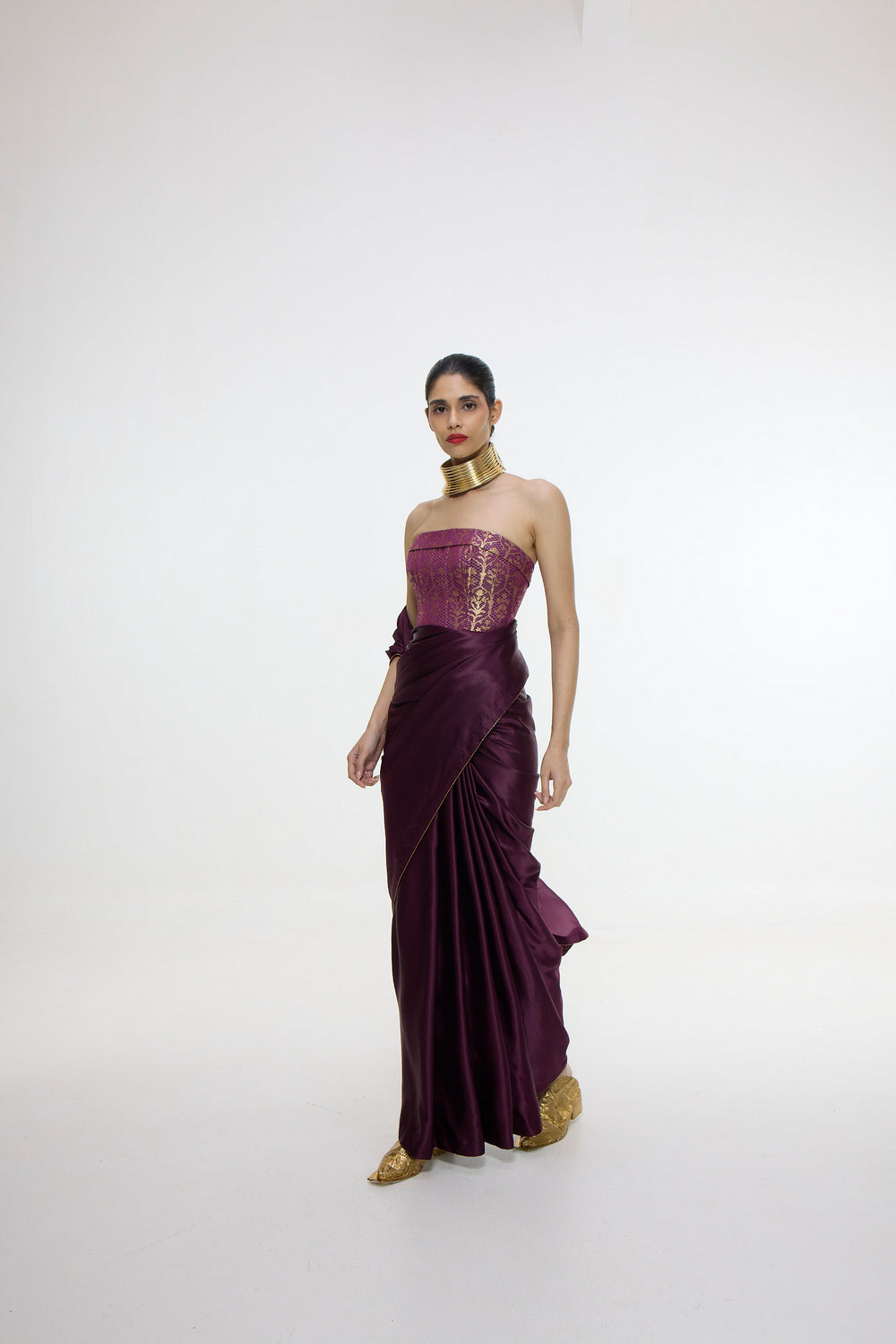 Handwoven Maroon Saree With Embroidered Panel