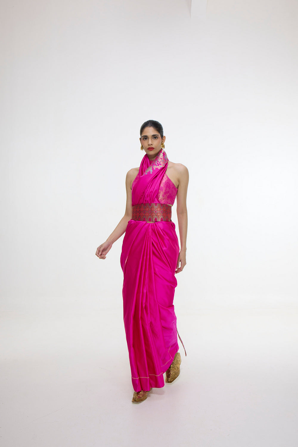 Handwoven Hot Pink Kadhwa Banarasi Saree