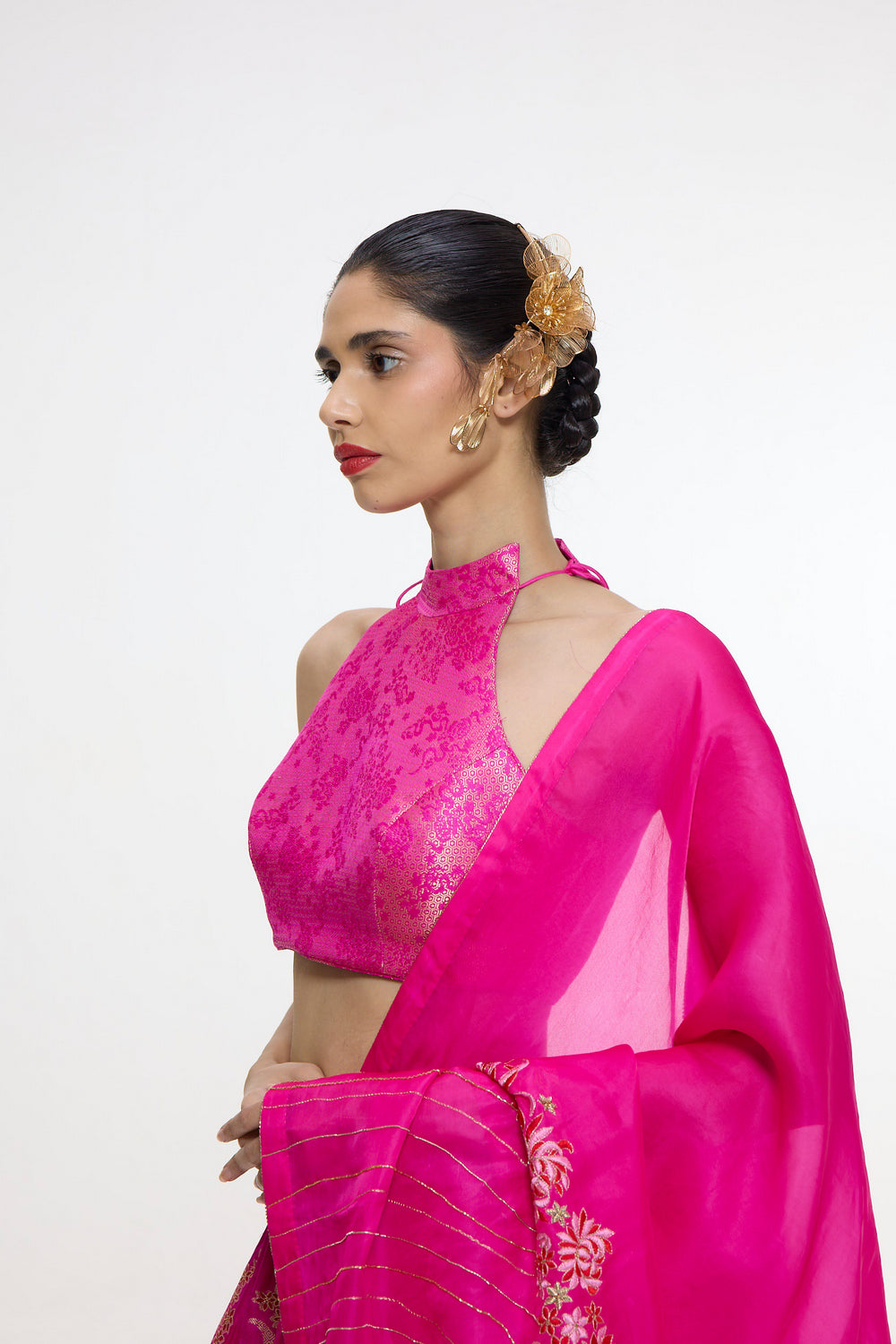 Handwoven Fuchsia Cutwork Lehenga Set
