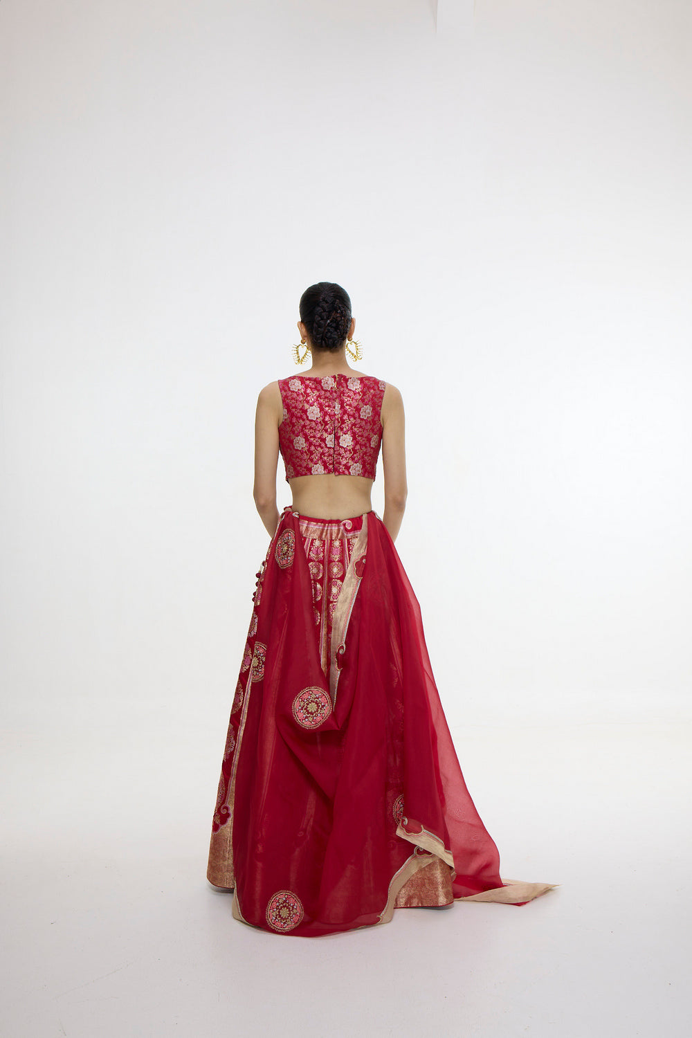 Handwoven Ruby Red Lehenga Set