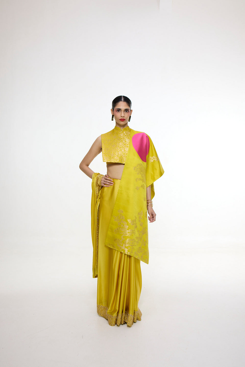 Handwoven Yellow Ochre Mashroo Silk Saree With Embroidered Border