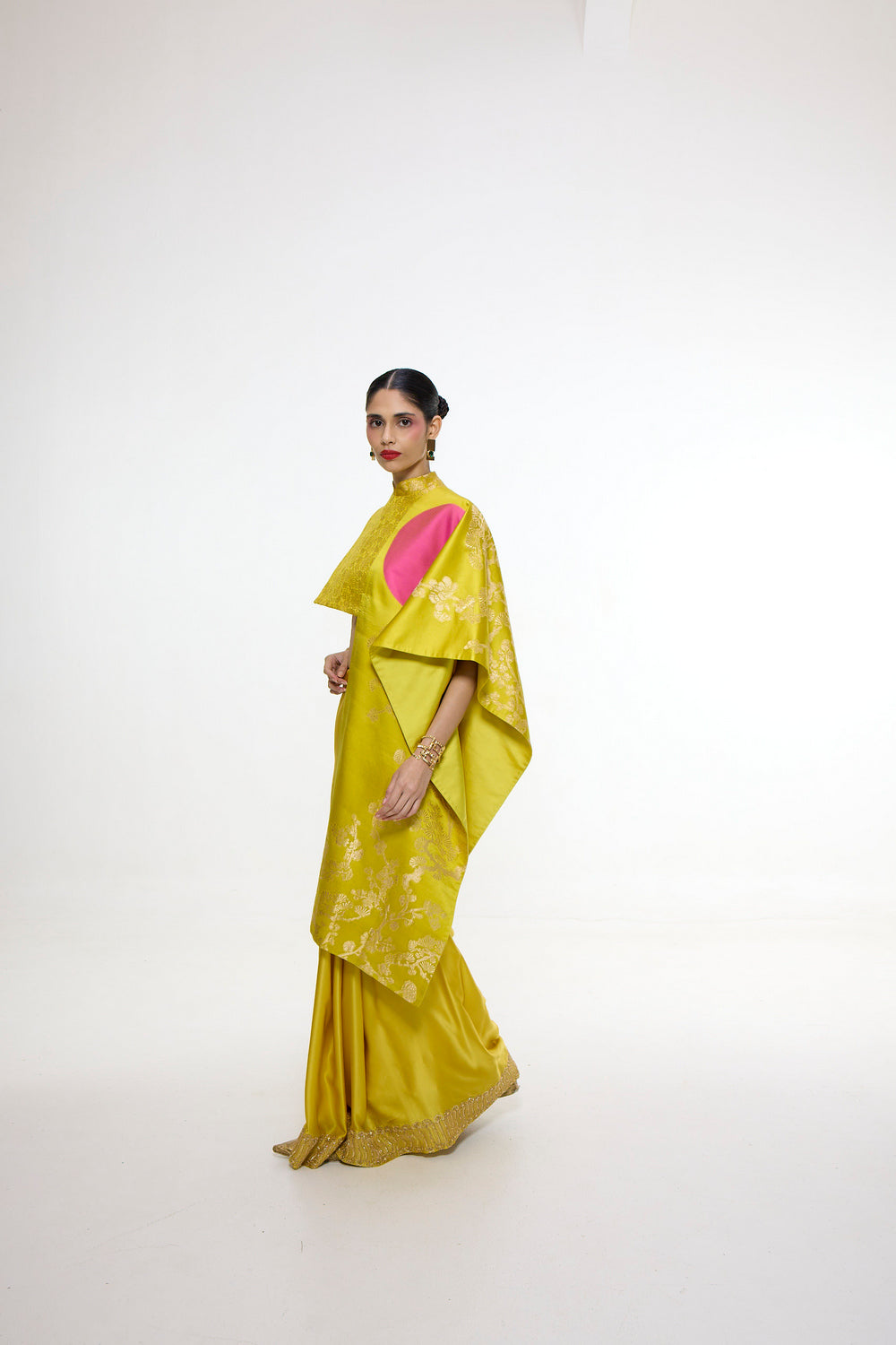 Handwoven Yellow Ochre Mashroo Silk Saree With Embroidered Border