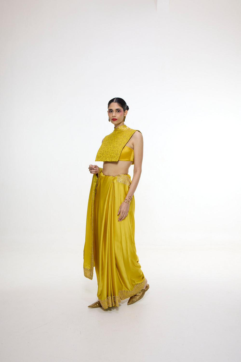 Handwoven Yellow Ochre Mashroo Silk Saree With Embroidered Border