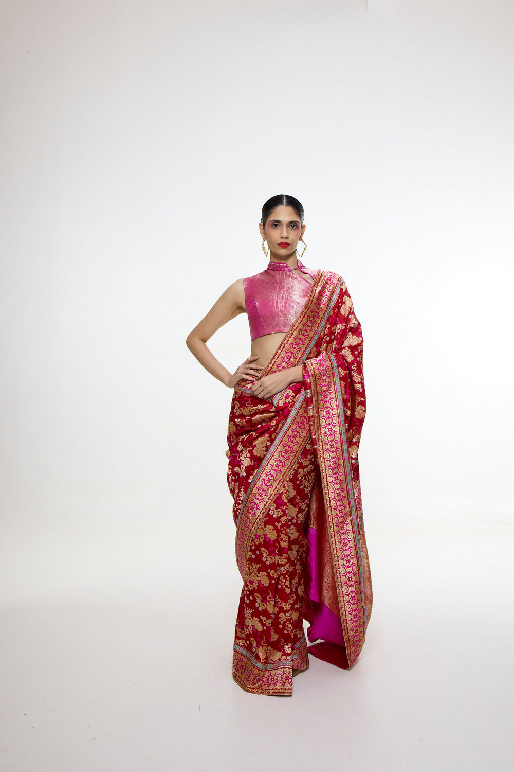 Handwoven Ruby Red Mashroo Silk Saree