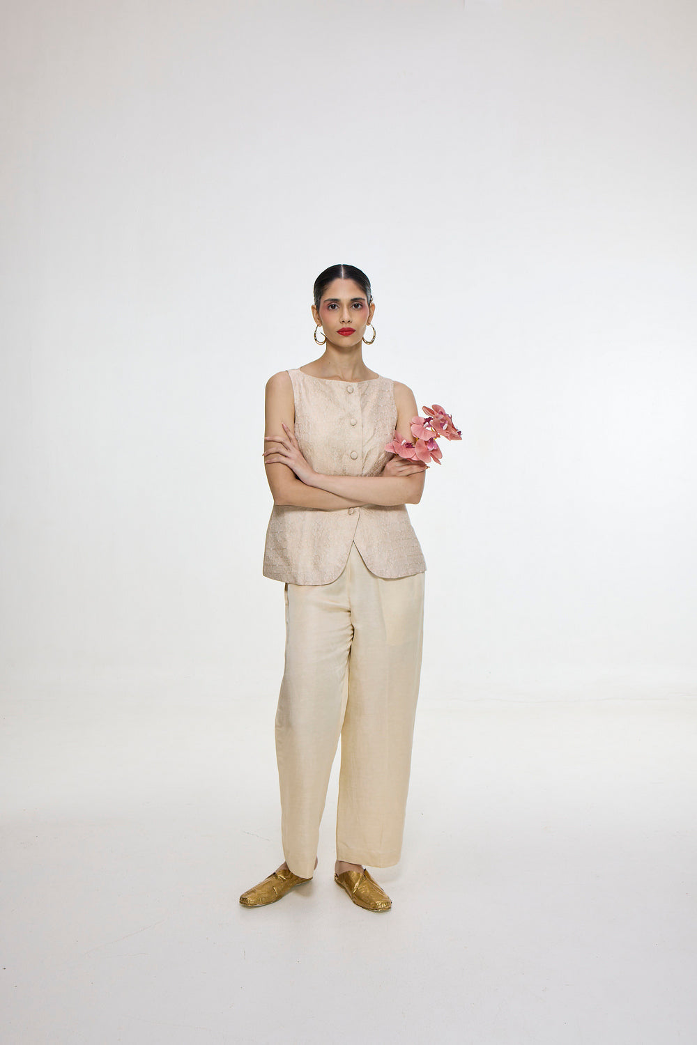 Handwoven Ivory Waistcoat Set