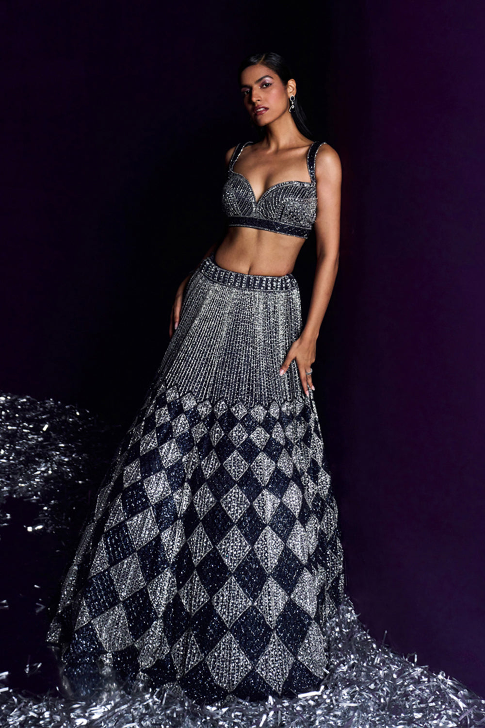 Midnight Blue Net Lehenga Set