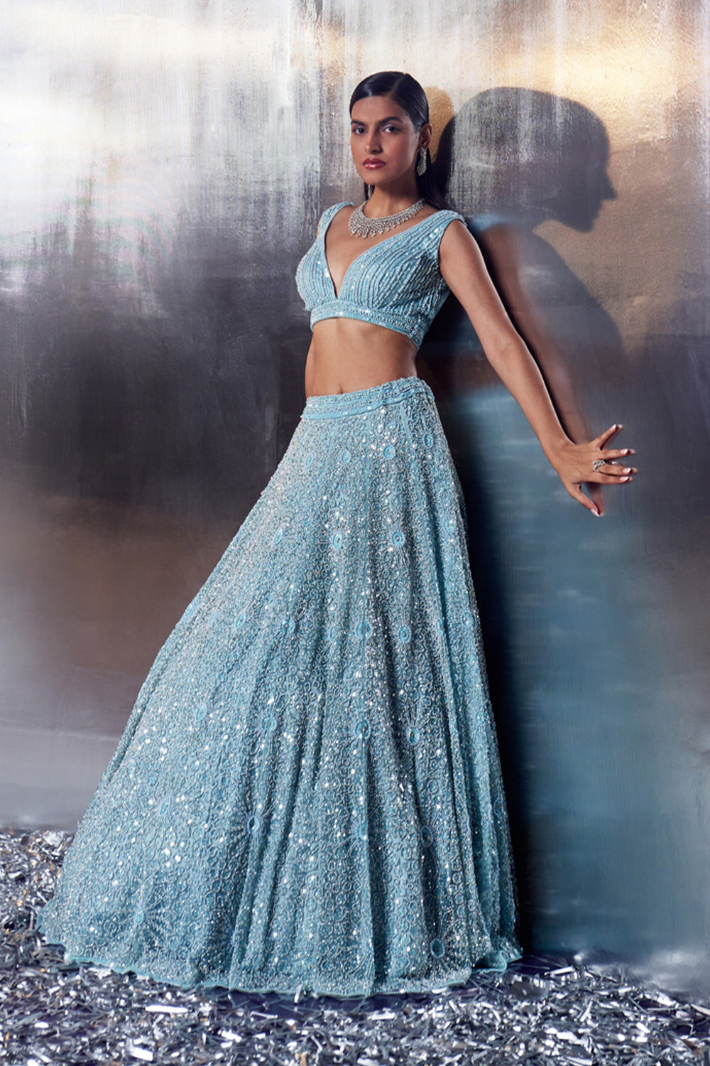Tiffany Blue Net Lehenga Set