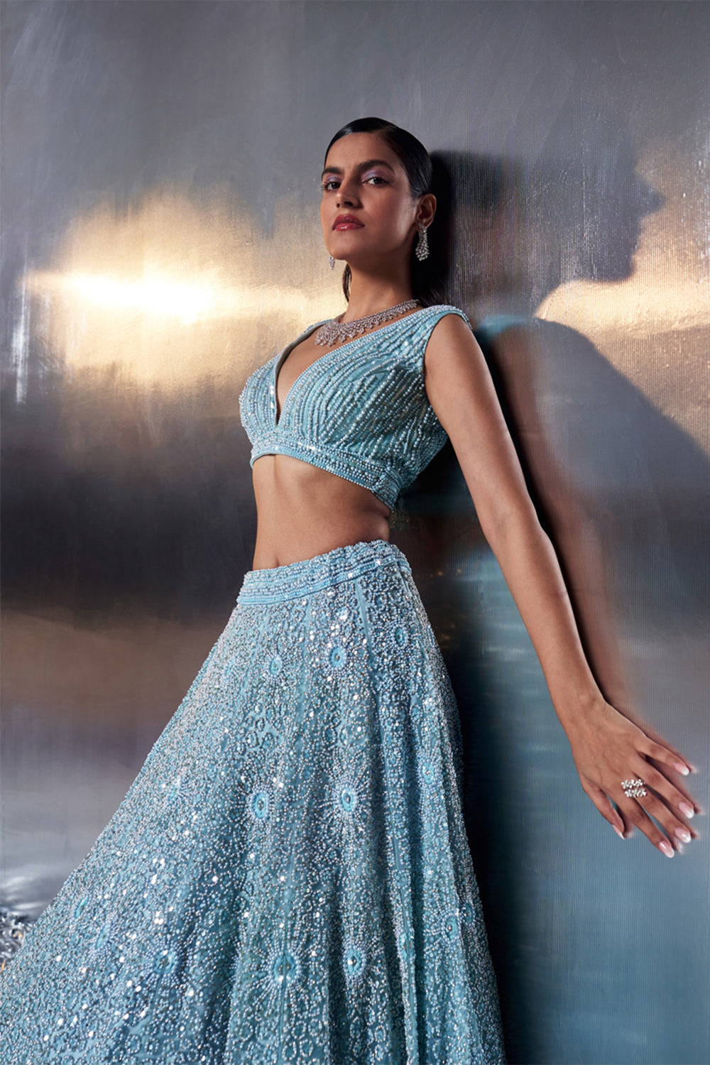 Tiffany Blue Net Lehenga Set