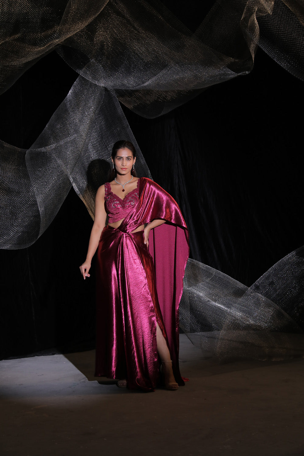 Metallic Pink Drape Saree (Signature)