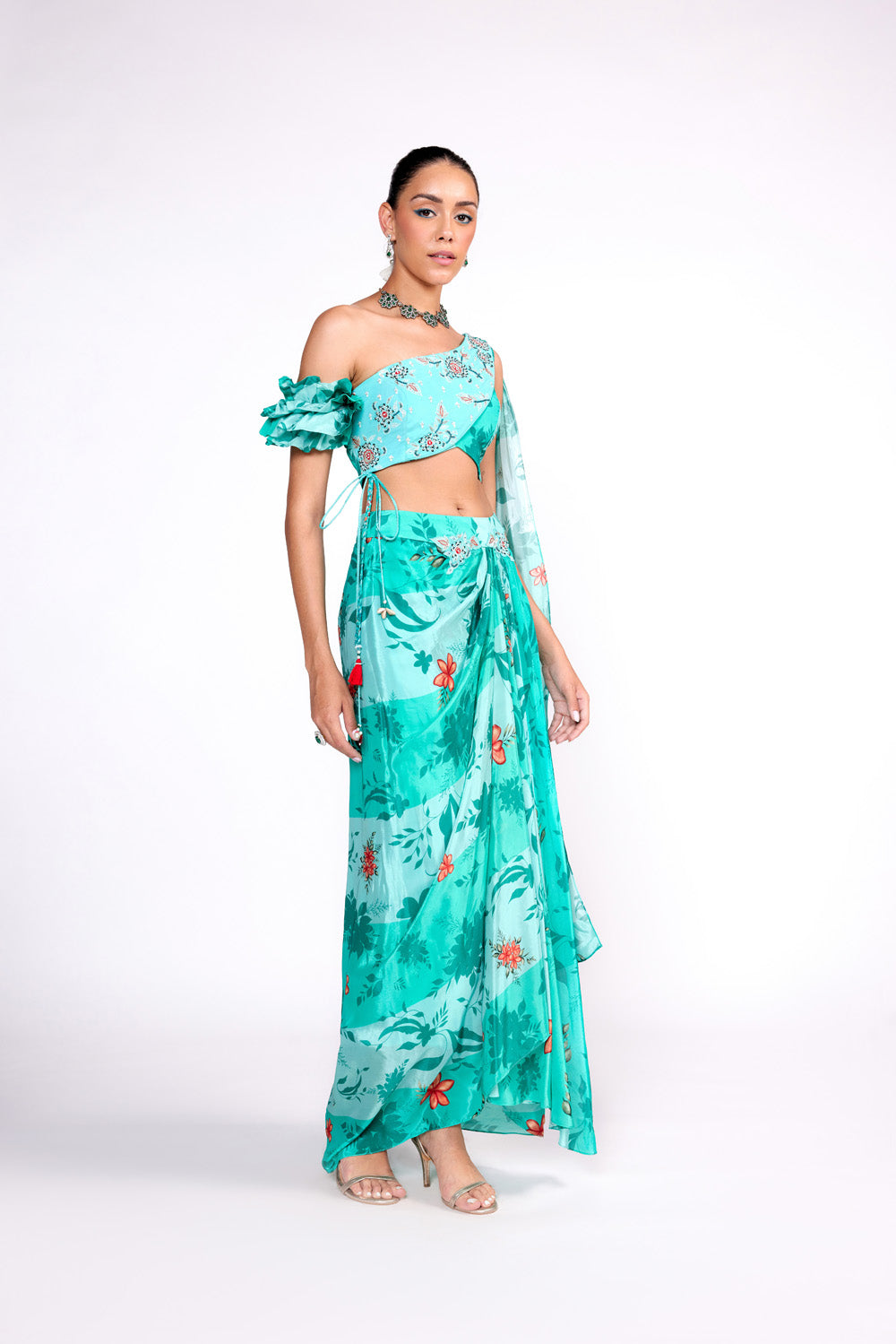 Aqua Green Drape Skirt Set