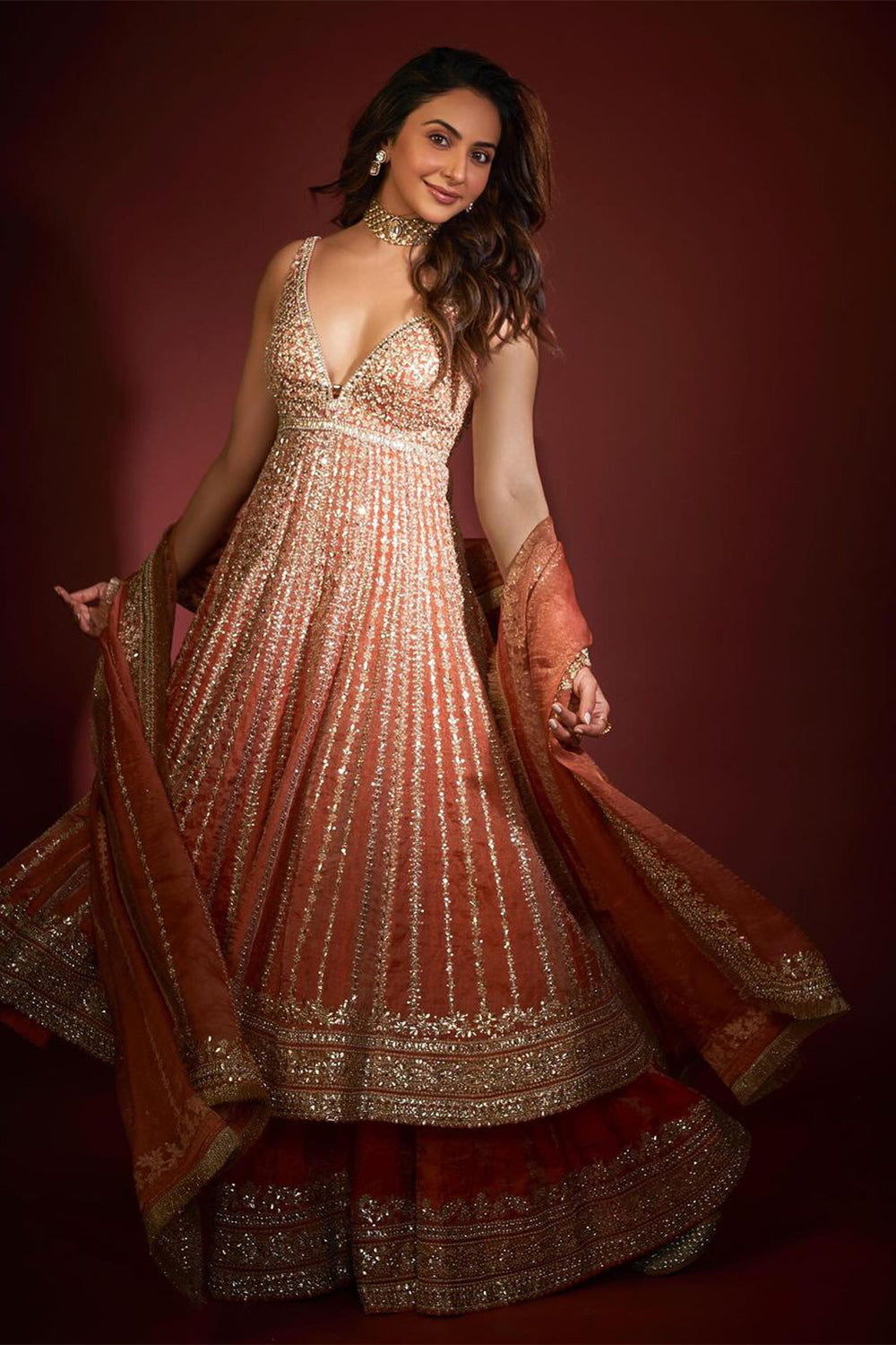 Burnt Orange Gota Patti Sharara Set