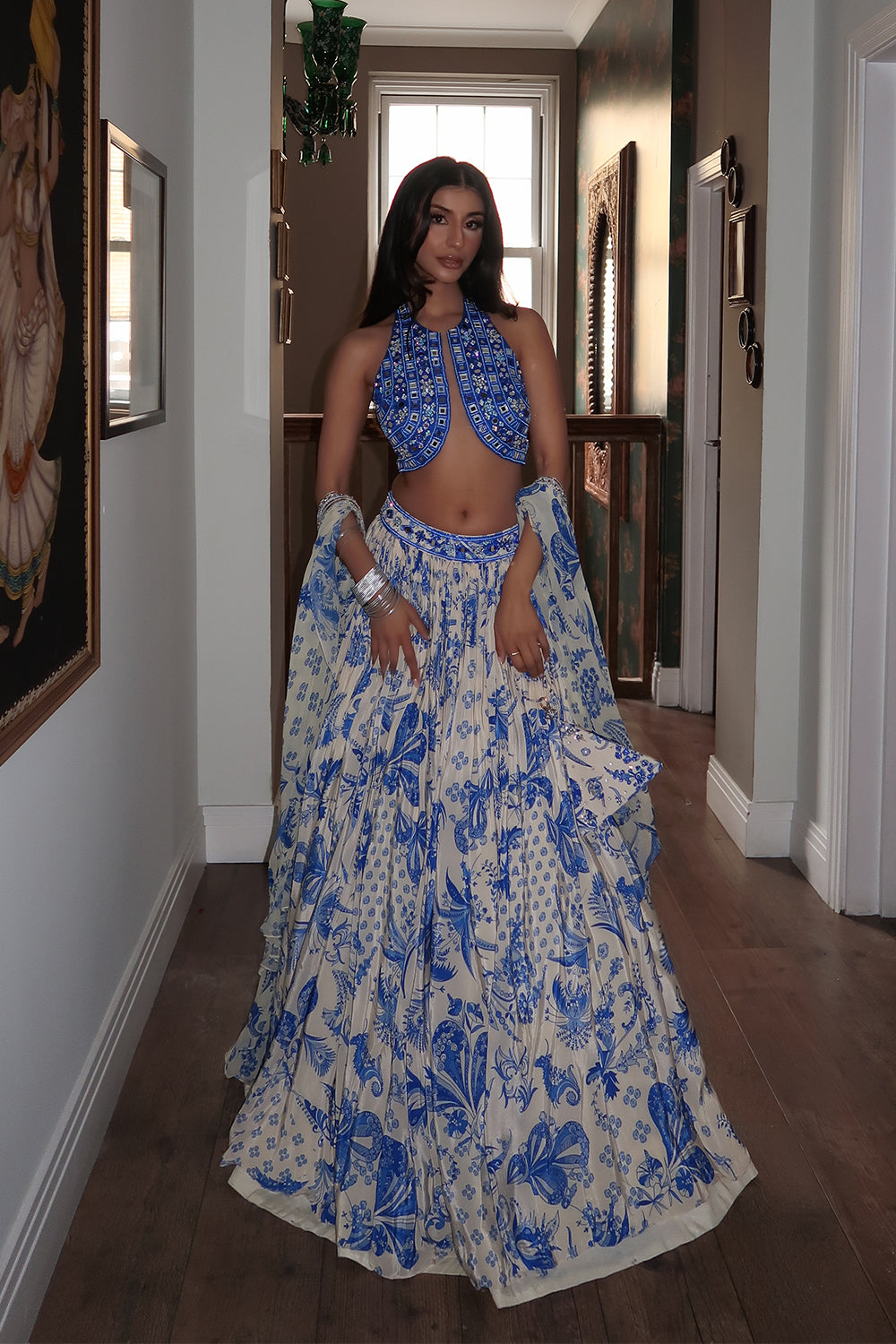 Arch in Blue Embroidered Blouse And  Lehenga Set